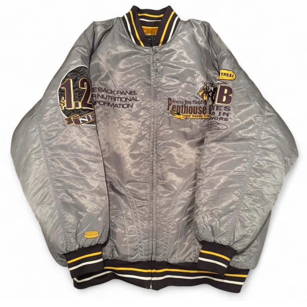 Rare Mob Candy Sugar Daddy Graphic Bomber Jacket - Metallic Silver Y2K Street